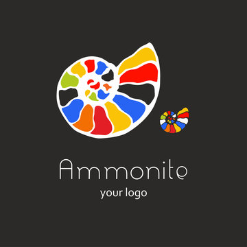 Fossil ammonite nautilus seashell vector logo. Hand drawn illustration for spa salon, seafood cafe, restaurant, corporate identity. Isolated vector of ancient ammonite fossil. Object for logo, card.