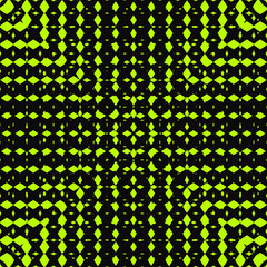 Abstract geometric seamless pattern with halftone square tiles. Vector minimalist background with gradient transition effect. Texture in bright acid colors, green and black. Trendy repeatable design