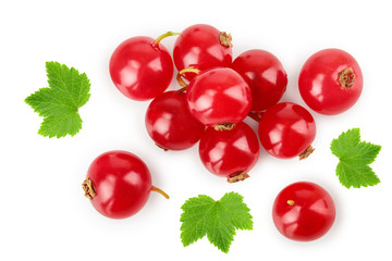 Red currant berry isolated on white background. Top view. Flat lay pattern
