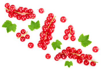 Red currant berry isolated on white background. Top view. Flat lay pattern