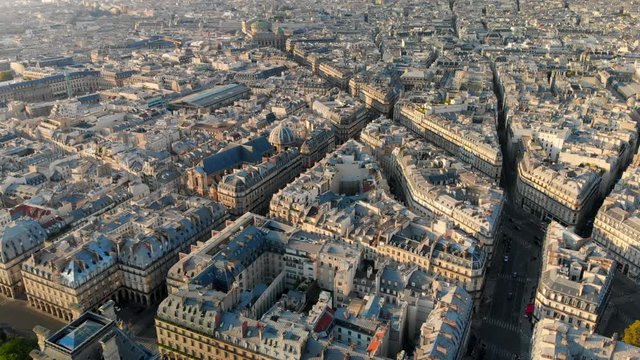 Aerial Forward: City Buildings In Maze Form On Sunny Day in Paris, France