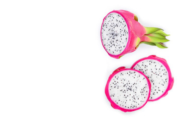 Dragon fruit, Pitaya or Pitahaya isolated on white background with copy space for your text. Top...