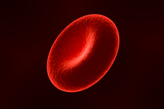 Close-up of a single red blood cell or corpuscle. 3d render illustration.