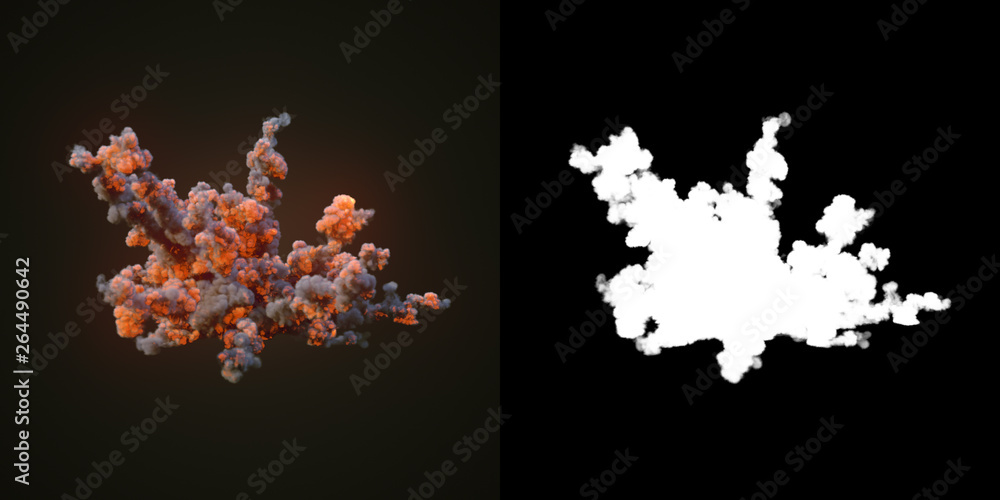 Poster Composition with large explosions in dark plus alpha channel. 3d rendering