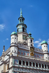 Fototapeta na wymiar Renaissance town hall tower with clock in Poznan..