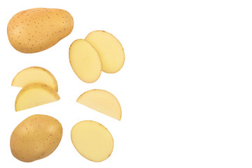 Young potato isolated on white background. Harvest new. Top view. Flat lay, Set or collection