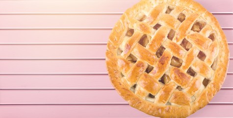 Delicious baked pie, top view on white background