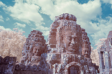 Bayon Temple faces in infrared in Angkor Thom
