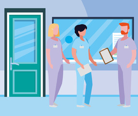 Fototapeta premium group medicine workers in hospital reception