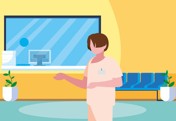 male medicine worker with uniform in hospital reception