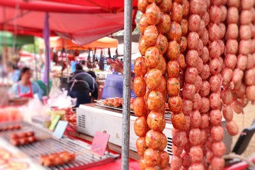 grilled sausages at street food