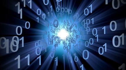Binary data abstract with a cyberspace tunnel.