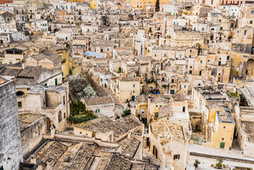Fototapeta na wymiar Panoramas of the ancient medieval city of Matera, in Italy.
