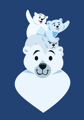Mama Polar Bear - Vector illustration of a mother polar bear and her cubs