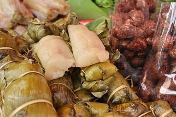 Sticky rice wrapped in banana leaves