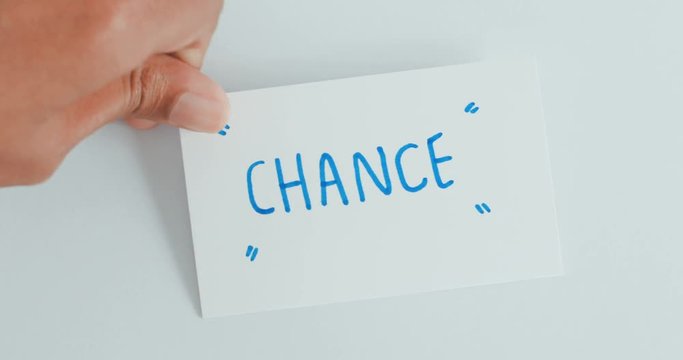hand flip the paper card of  change  to chance word ,motivation for changing mindset from negative to positive concept