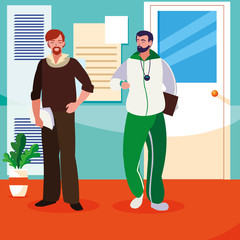 teachers classic and sports in school corridor