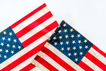 Fototapeta premium Independence day of USA with flag on white background top view