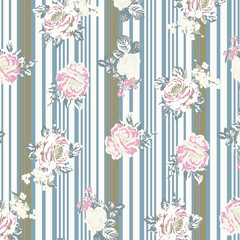 Tartan pattern over floral bouquet and flowers pattern