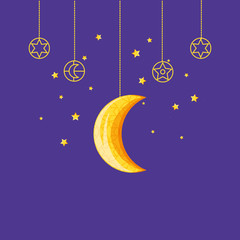 Obraz na płótnie Canvas ramadan kareem card with moon and symbols hanging
