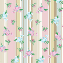 Tartan pattern over floral bouquet and flowers pattern