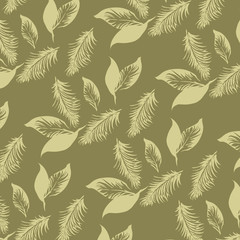 Feather Pattern, Leaves texture pattern.Watercolor floral background.