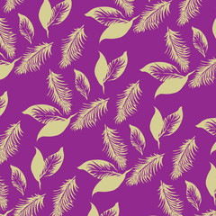 Fototapeta na wymiar Feather Pattern, Leaves texture pattern.Watercolor floral background.