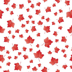 Seamless red autumn leaves pattern.