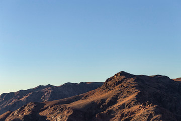 Egypt. Mount Sinai in the morning at sunrise. (Mount Horeb, Gabal Musa, Moses Mount). Pilgrimage place and famous touristic destination.