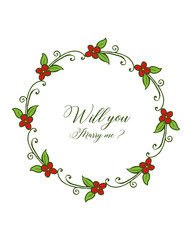 Vector illustration red wreath frame for will you marry me