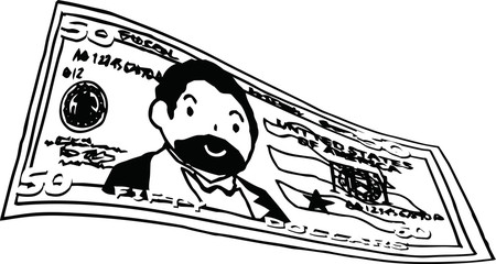 Deformed Cute hand-painted 50 US dollar banknote outline 