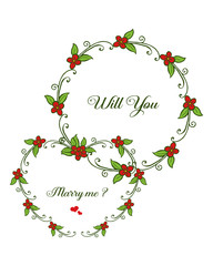 Vector illustration ornate of red wreath frame for letter will you marry me
