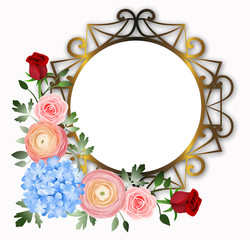 golden round flowers decoration frame 