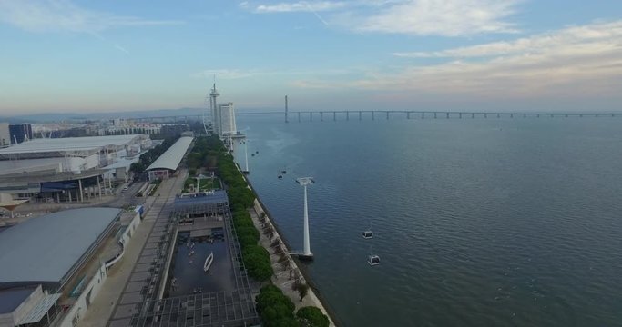 Lisbon aerial view. Bridge Vasco da Gama, located in a part of the city called (Expo). This part of the city embraced expo 98. Portugal