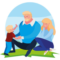 parents couple with son in the field