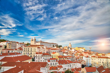 Obraz premium Scenic Alfama lookout with San Vicente (Saint Vincent) statue and Sao Vicente de Fora a church on the background
