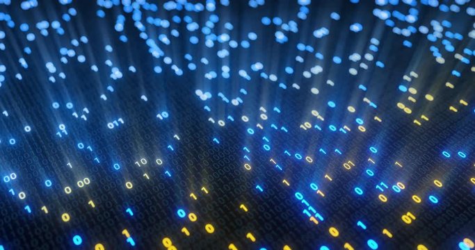 Big data cloud computing internet of things IOT AI network technology. Seamless loop 4K VJ background. Data center digital code futuristic information technology. 3D rendering