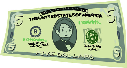 Deformed Cute hand-painted 5 US dollar banknote