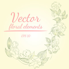 Hand drawn illustration of roses or peonies flowers branches with living coral, green, sage, white nectar colors. floral frame design elements for invitations, greeting cards, posters, blogs.