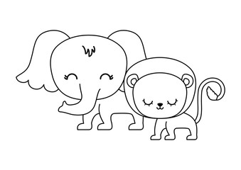 cute lion with elephant animals
