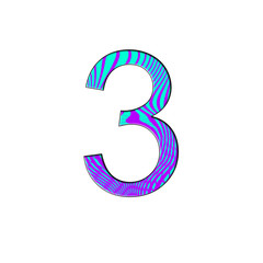 Number 3 illustration on isolated white background. Halftone duotone gradient style . Blue and purple colorful