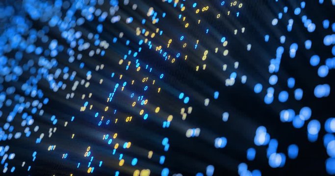 Big data cloud computing internet of things IOT AI network technology. Seamless loop 4K VJ background. Data center digital code futuristic information technology. 3D rendering