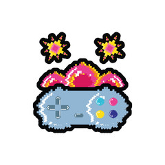 video game control with fire balls pixelated