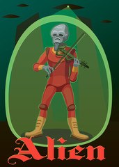 Alien plays on the violin music he is pleased with his galactic melody world!