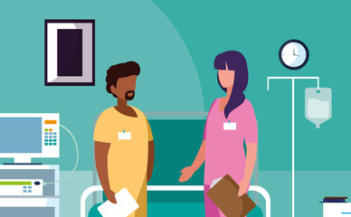 interracial couple medicine workers in operating theater