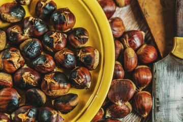 roasted chestnuts on table
