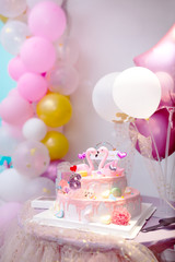 Flamingo birthday cake arrangement