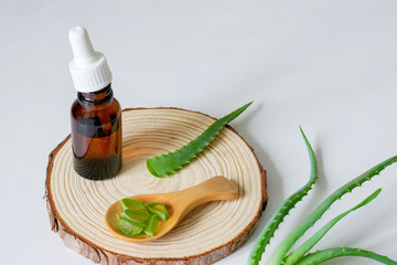Flat lay composition with aloe vera on white background