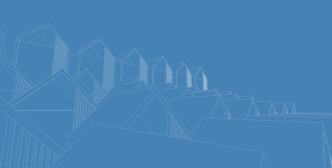 3D illustration architecture building perspective lines.