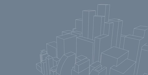 3D illustration architecture building perspective lines.
